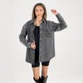 thumbnail image 1 of Women's Gameday Couture Black Purdue Boilermakers Oversized Style's the Limit Micro-Rhinestone Stripe Washed Denim, 1 of 6