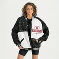 thumbnail image 1 of Women's Gameday Couture Black Rutgers Scarlet Knights Oversized Inner Drive Varsity Rhinestone Full-Snap Bomber Jacket, 1 of 5