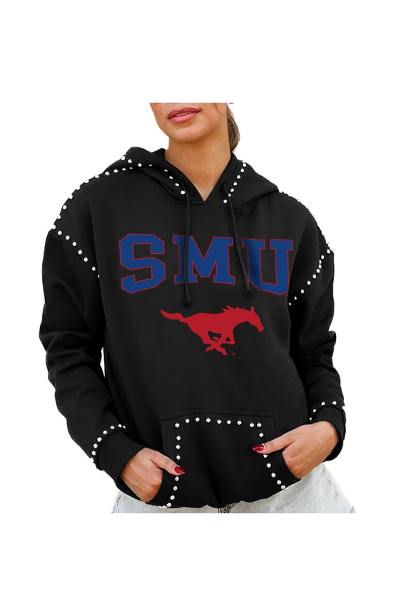 Women's Gameday Couture Black SMU Mustangs Studded Pullover Hoodie
