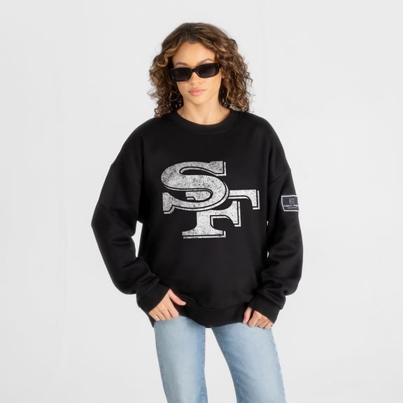 Women's Gameday Couture Black San Francisco 49ers Bold Move Black Label Premium Drop Shoulder Sweatshirt