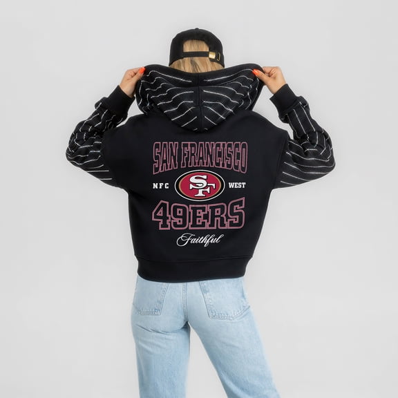Women's Gameday Couture Black San Francisco 49ers Eyes on the Prize Mid-Crop Full-Zip Hoodie