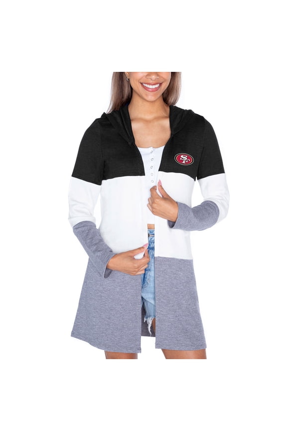 Women's Gameday Couture Black San Francisco 49ers Tri-Blend Color Block Lightweight Cardigan Hoodie