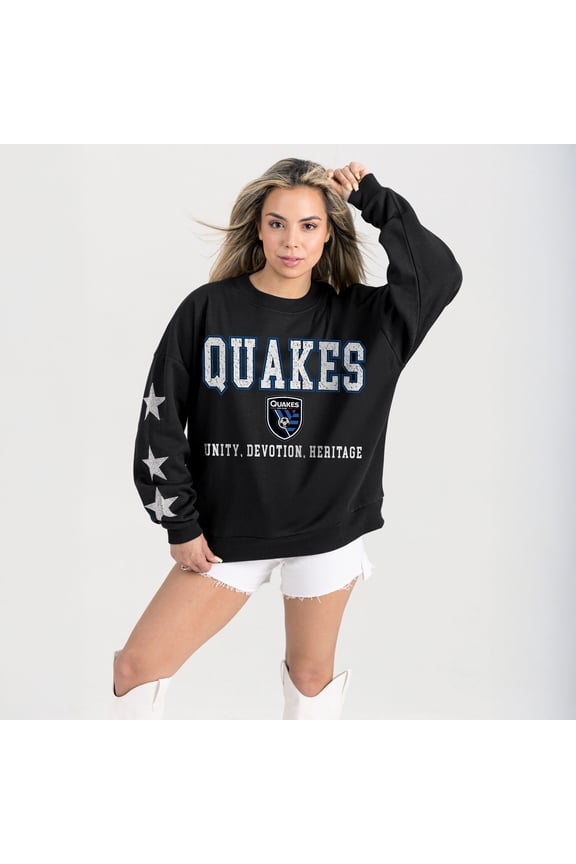 Women's Gameday Couture Black San Jose Earthquakes Velocity Rhinestone Star Sweatshirt