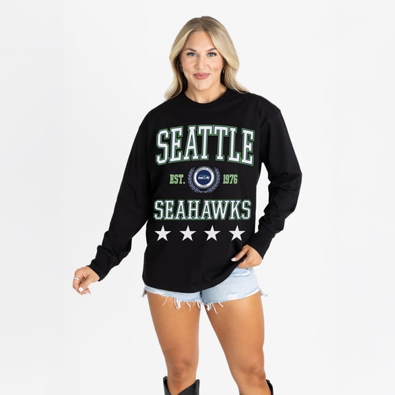 Women's Gameday Couture Black Seattle Seahawks Oversized Everyday Star Long Sleeve T-Shirt