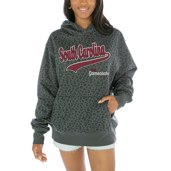 Women's Gameday Couture Black South Carolina Gamecocks Fierce Force Leopard Print Pullover Hoodie