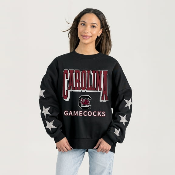 Women's Gameday Couture Black South Carolina Gamecocks Pure Victory Relaxed Rhinestone Pullover Sweatshirt