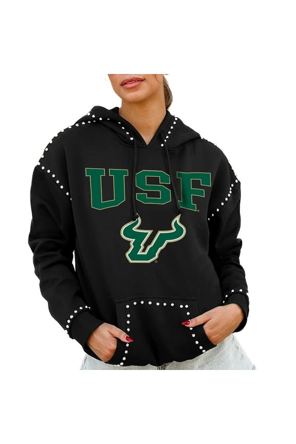 Women's Gameday Couture  Black South Florida Bulls Studded Pullover Hoodie