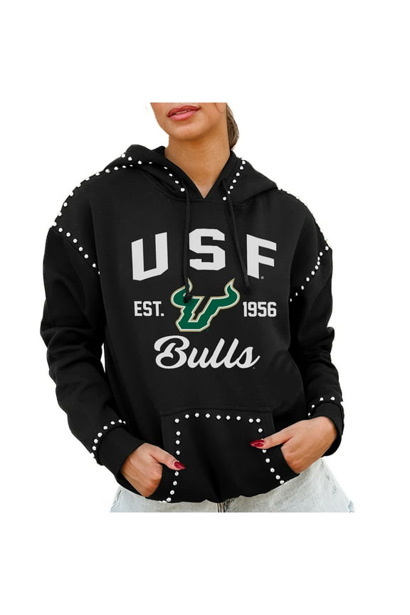 Women's Gameday Couture  Black South Florida Bulls Studded Pullover Hoodie