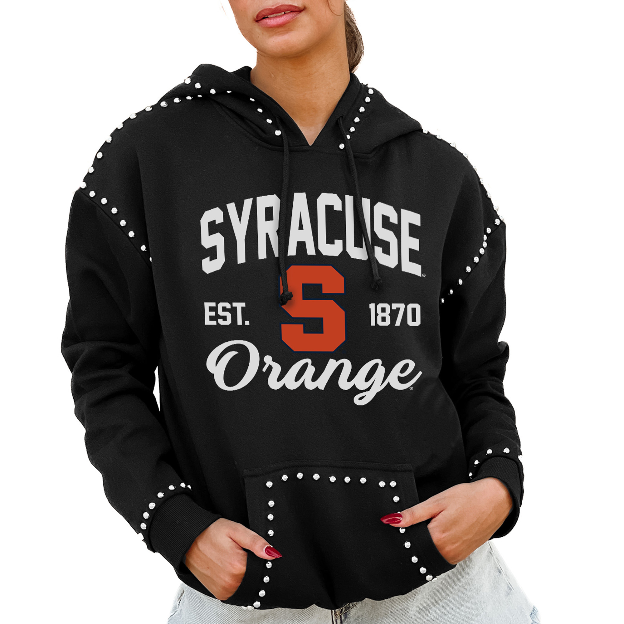 Women s Gameday Couture Black Syracuse Orange Studded Pullover Hoodie Women s Gameday Couture Black Syracuse Orange Studded Pullover Hoodie