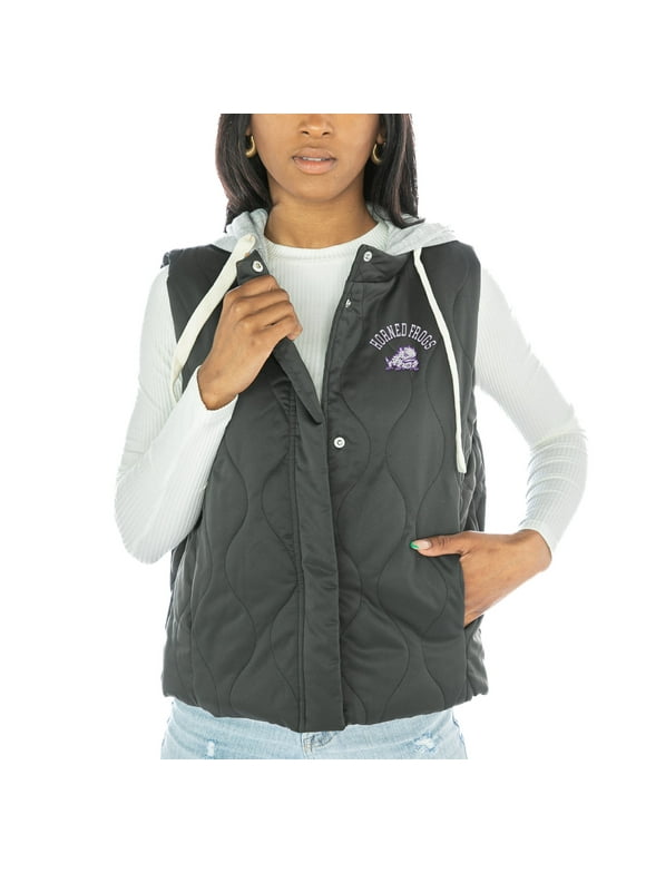 Women's Gameday Couture  Black TCU Horned Frogs Headliner Hooded Puffer Vest