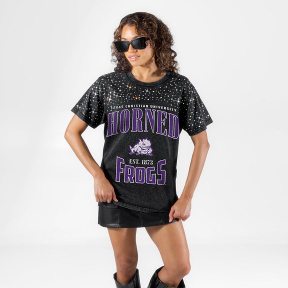 Women's Gameday Couture Black TCU Horned Frogs In the Zone Washed Micro Rhinestone T-Shirt