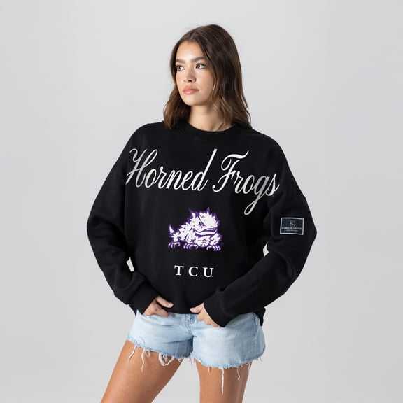 Women's Gameday Couture Black TCU Horned Frogs Oversized Legacy Club Black Label Premium Fleece Sweatshirt