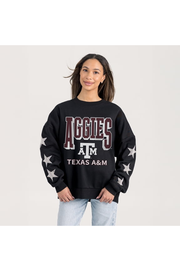 Women's Gameday Couture Black Texas A&M Aggies Pure Victory Relaxed Rhinestone Pullover Sweatshirt