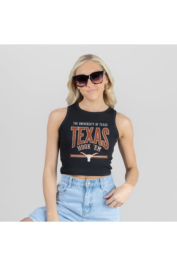 Women's Gameday Couture Black Texas Longhorns Mic Drop Essential Ribbed Cropped Tank Top
