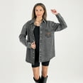 thumbnail image 1 of Women's Gameday Couture Black Texas Longhorns Oversized Style's the Limit Micro-Rhinestone Stripe Washed Denim Button Up, 1 of 6