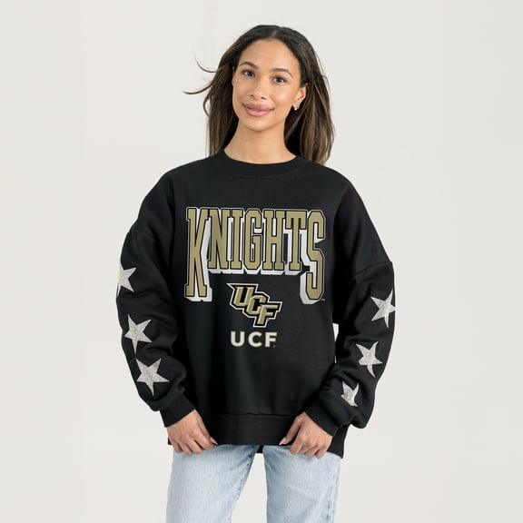 Women's Gameday Couture Black UCF Knights Pure Victory Relaxed Rhinestone Pullover Sweatshirt