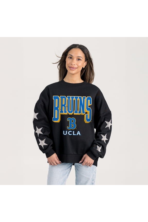 Women's Gameday Couture Black UCLA Bruins Pure Victory Relaxed Rhinestone Pullover Sweatshirt