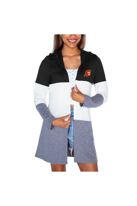 Women's Gameday Couture Black USC Trojans Colorblock Hooded Cardigan
