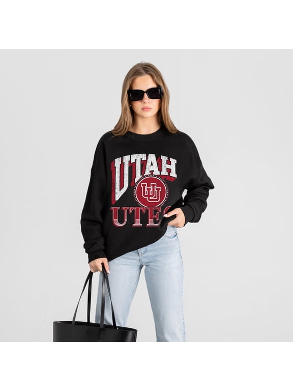 Women's Gameday Couture Black Utah Utes Victory Black Label Premium Drop Shoulder Sweatshirt