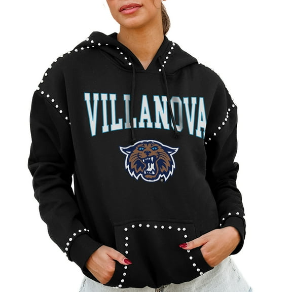Women's Gameday Couture  Black Villanova Wildcats Studded Pullover Hoodie