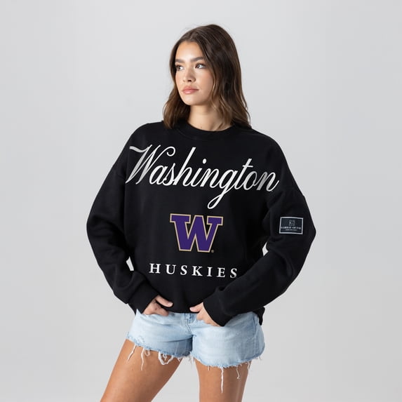 Women's Gameday Couture Black Washington Huskies Oversized Legacy Club Black Label Premium Fleece Sweatshirt