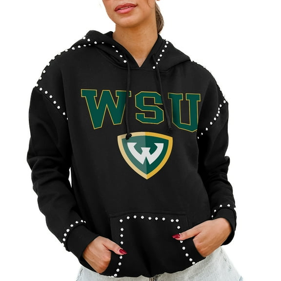 Women's Gameday Couture Black Wayne State Warriors Studded Pullover Hoodie