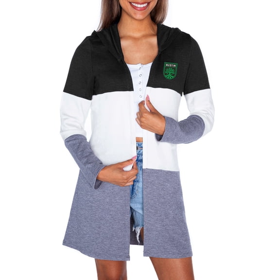 Women's Gameday Couture  Black/White Austin FC Offside Hustle Colorblock Tri-Blend Hooded Cardigan