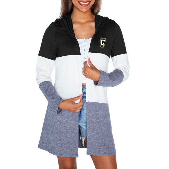 Women's Gameday Couture  Black/White Columbus Crew Offside Hustle Colorblock Tri-Blend Hooded Cardigan
