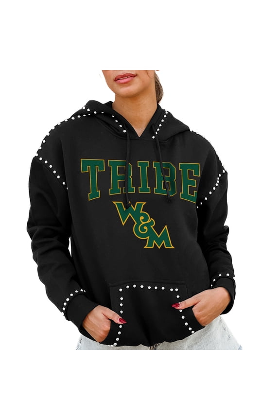 Women's Gameday Couture Black William & Mary Tribe Studded Pullover Hoodie