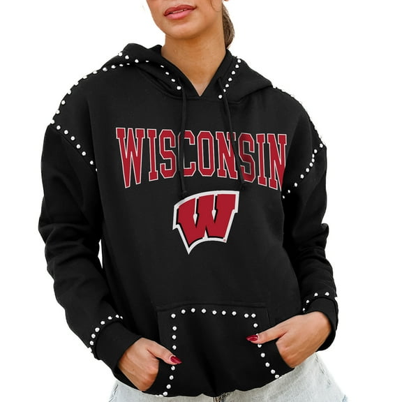 Women's Gameday Couture  Black Wisconsin Badgers Studded Pullover Hoodie