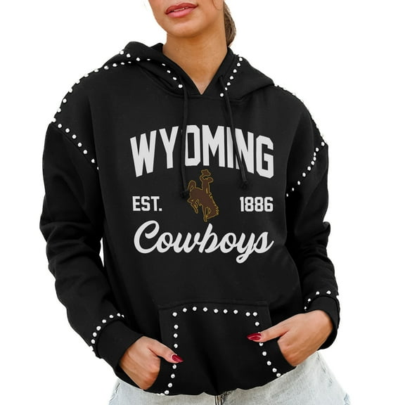 Women's Gameday Couture  Black Wyoming Cowboys Studded Pullover Hoodie