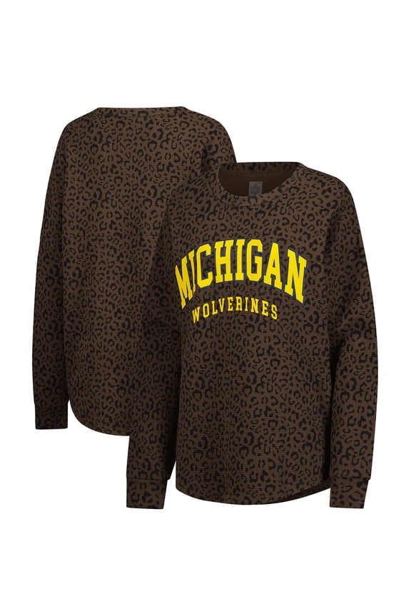 Women's Gameday Couture Brown Michigan Wolverines Leopard Oversized Sweatshirt