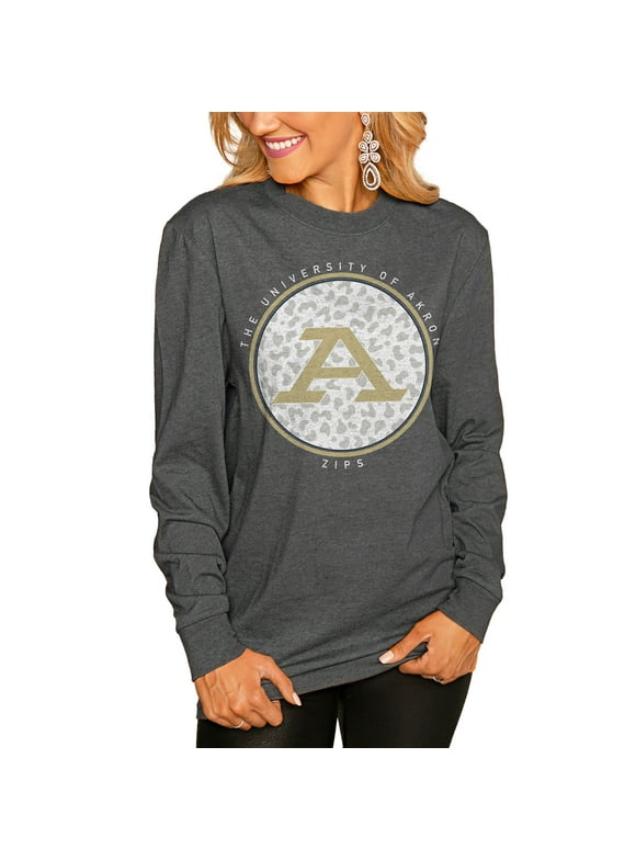Women's Gameday Couture  Charcoal Akron Zips Circle Graphic Fitted Long Sleeve T-Shirt