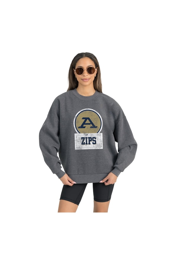 Women's Gameday Couture Akron Zips Charcoal Oversized Drop Shoulder Fleece Drop Pullover Sweatshirt