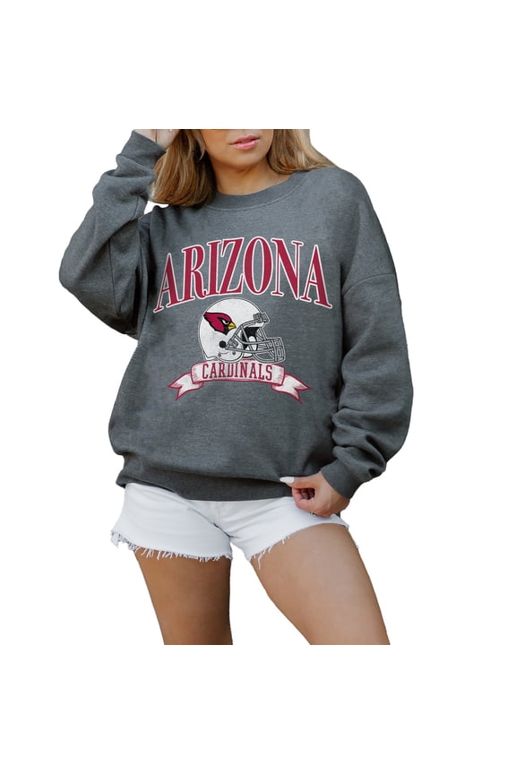 Women's Gameday Couture Charcoal Arizona Cardinals Oversized Seal The Deal Premium Fleece Drop Shoulder Pullover