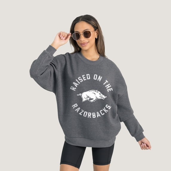 Women's Gameday Couture Charcoal Arkansas Razorbacks Oversized Good Vibes Premium Fleece Drop Shoulder Pullover
