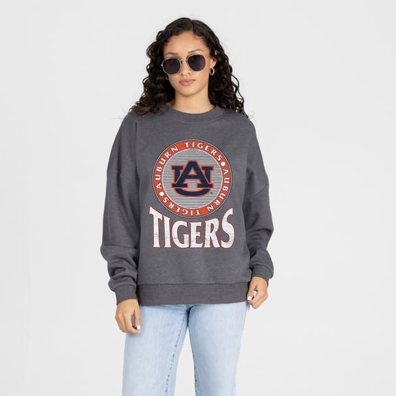 Women's Gameday Couture Charcoal Auburn Tigers Saturday Seal Oversized Premium Drop Shoulder Sweatshirt