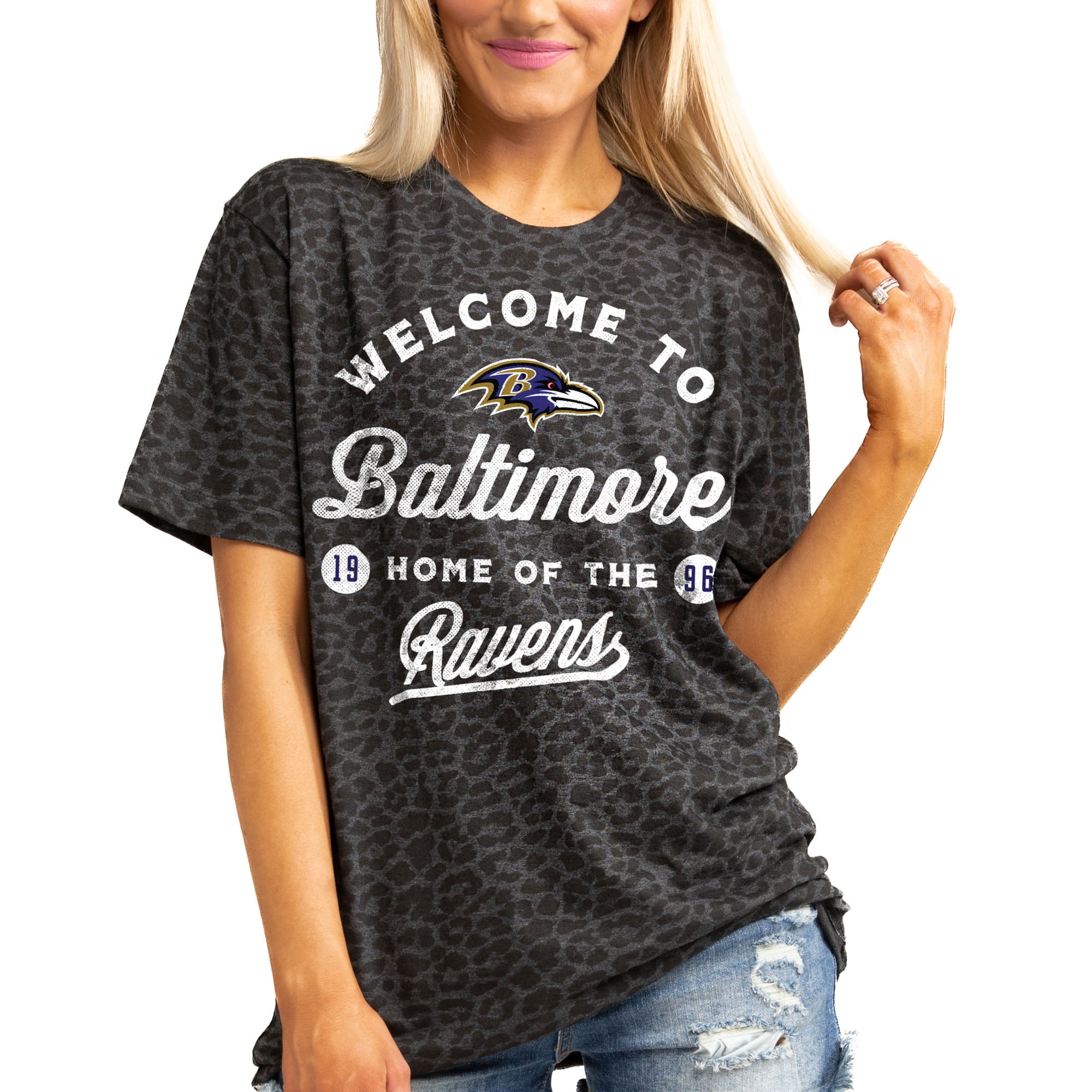 Women's Gameday Couture Charcoal Baltimore Ravens Wildcat Blitz Tonal Leopard T-Shirt Size: Small