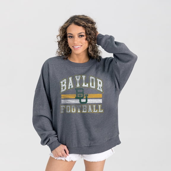 Women's Gameday Couture Charcoal Baylor Bears Oversized Good Vibes Premium Fleece Drop Shoulder Pullover Sweatshirt
