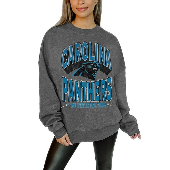 Women's Gameday Couture Charcoal Carolina Panthers Oversized Long Weekend Premium Fleece Drop Shoulder Pullover