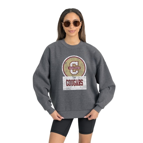 Women's Gameday Couture Charleston Cougars Charcoal Oversized Drop Shoulder Fleece Drop Pullover Sweatshirt