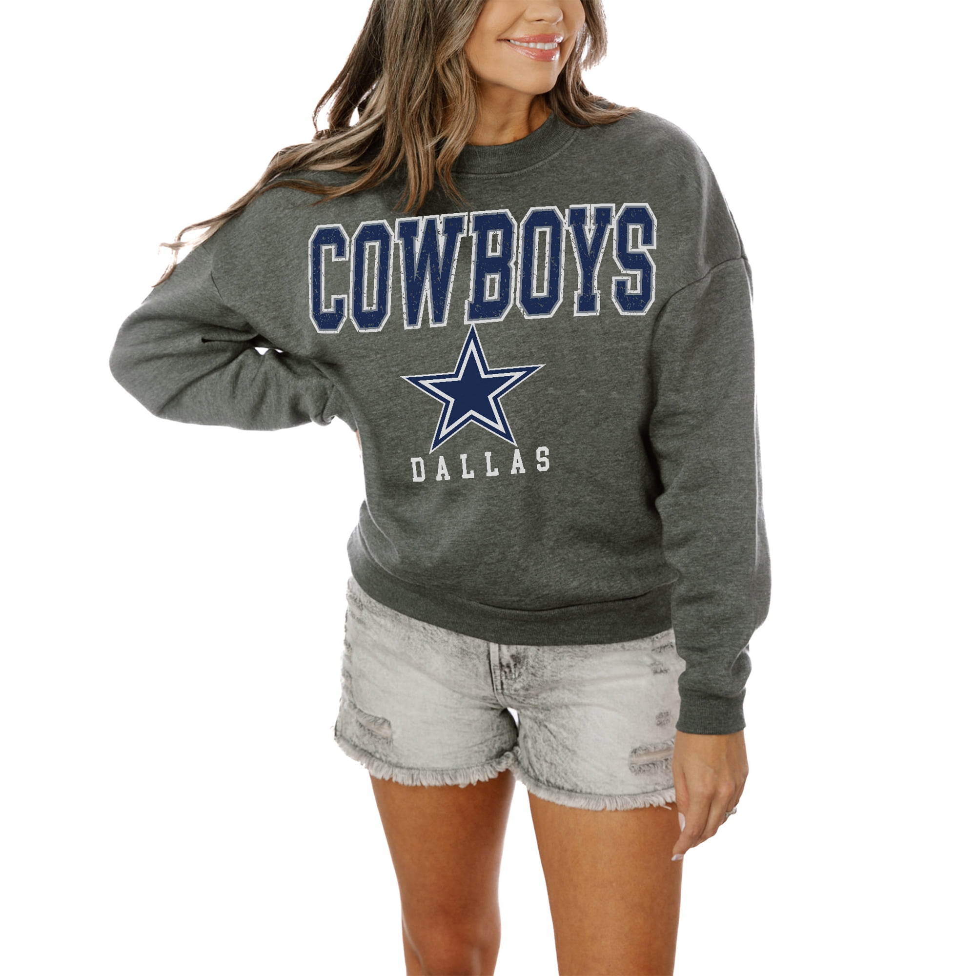 Women s Gameday Couture Black Dallas Cowboys Catch the Vibe Studded Pullover Hoodie Walmart