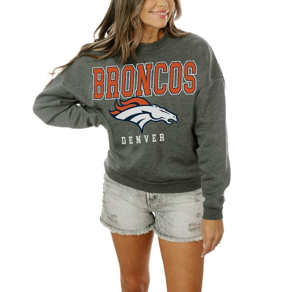 Women's Gameday Couture Charcoal Denver Broncos Oversized Bring The Energy Pullover Sweatshirt