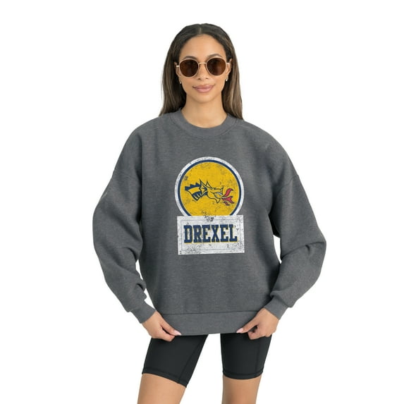 Women's Gameday Couture Drexel Dragons Charcoal Oversized Drop Shoulder Fleece Drop Pullover Sweatshirt