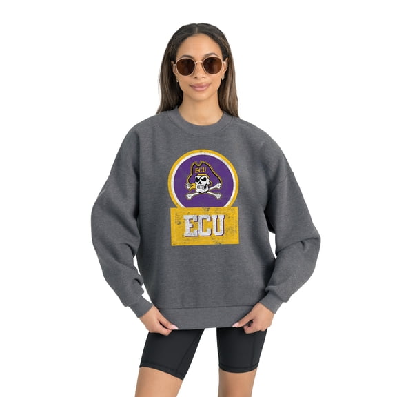 Women's Gameday Couture ECU Pirates Charcoal Oversized Drop Shoulder Fleece Drop Pullover Sweatshirt