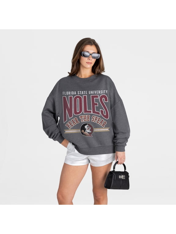 Women's Gameday Couture Charcoal Florida State Seminoles Kickoff Classic Oversized Premium Drop Shoulder Sweatshirt