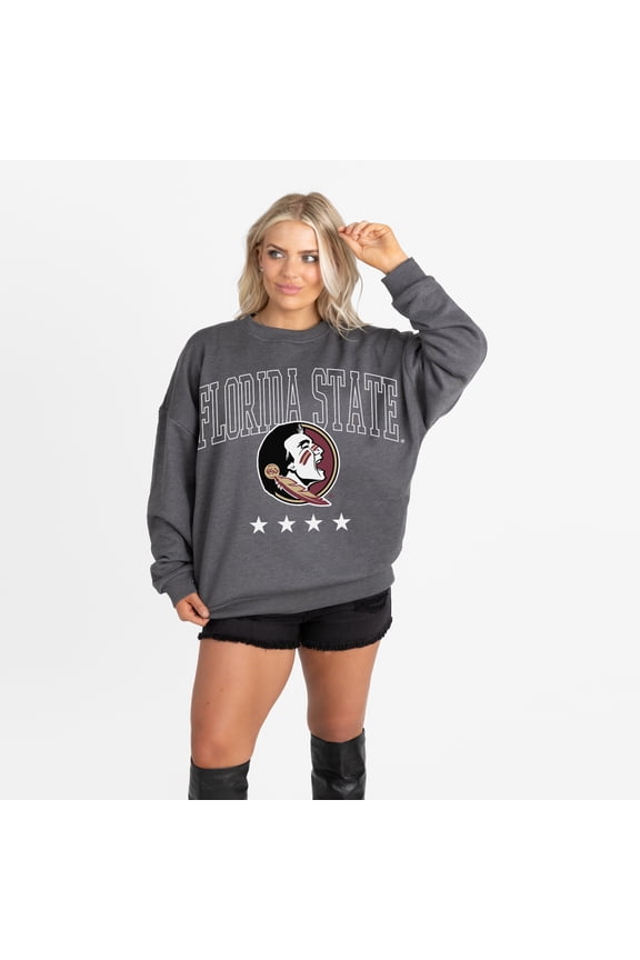Women's Gameday Couture Charcoal Florida State Seminoles Oversized Rising Stars Premium Fleece Drop Shoulder Sweatshirt