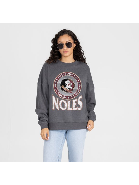 Women's Gameday Couture Charcoal Florida State Seminoles Saturday Seal Oversized Premium Drop Shoulder Sweatshirt