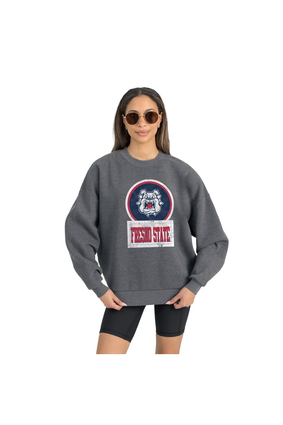 Women's Gameday Couture Fresno State Bulldogs Charcoal Oversized Drop Shoulder Fleece Drop Pullover Sweatshirt