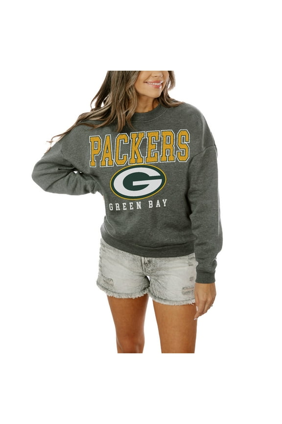 Women's Gameday Couture Charcoal Green Bay Packers Oversized Bring The Energy Pullover Sweatshirt